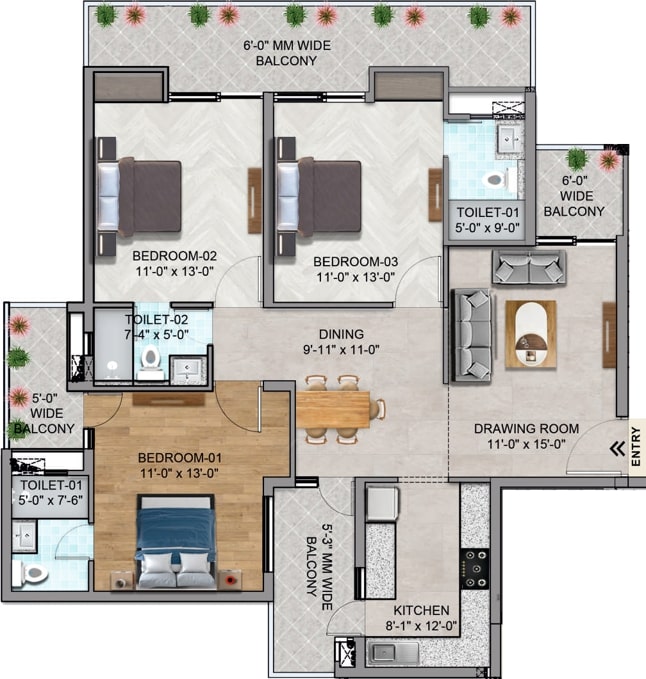 Unit Plan 3 BHK Category 1